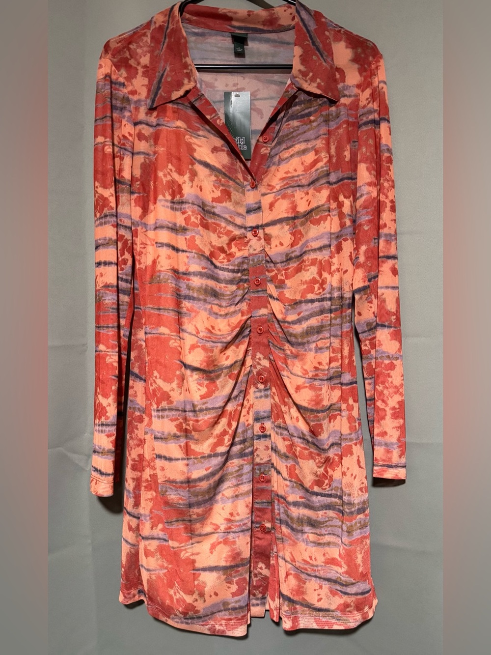 Wild Fable NWT Size M Coral Abstract Print Long Sleeve Mini Dress